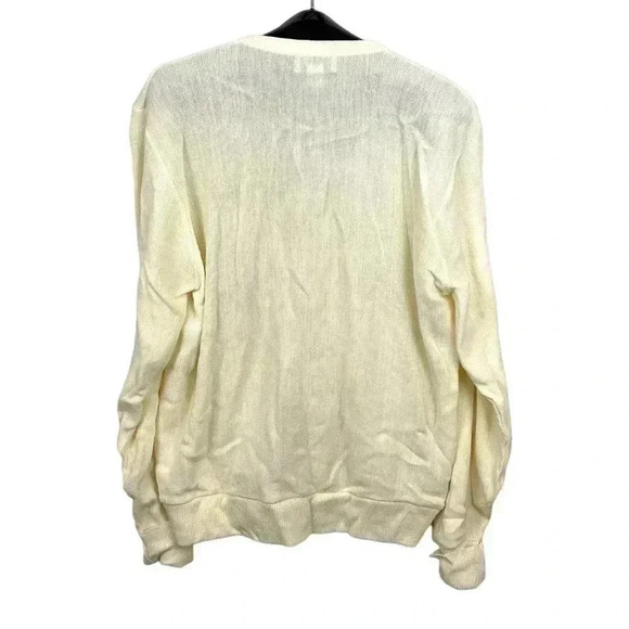VTG Cream V Neck Cardigan Sweater Men's Large LOGO Grandpa Wear - Picture 2 of 14